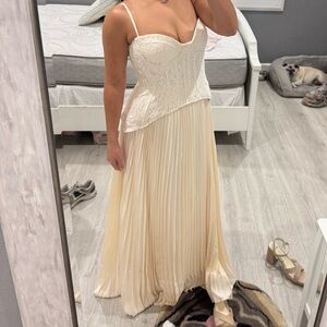 Daniella Lace Corset Pleated Maxi Dress - Cream size M